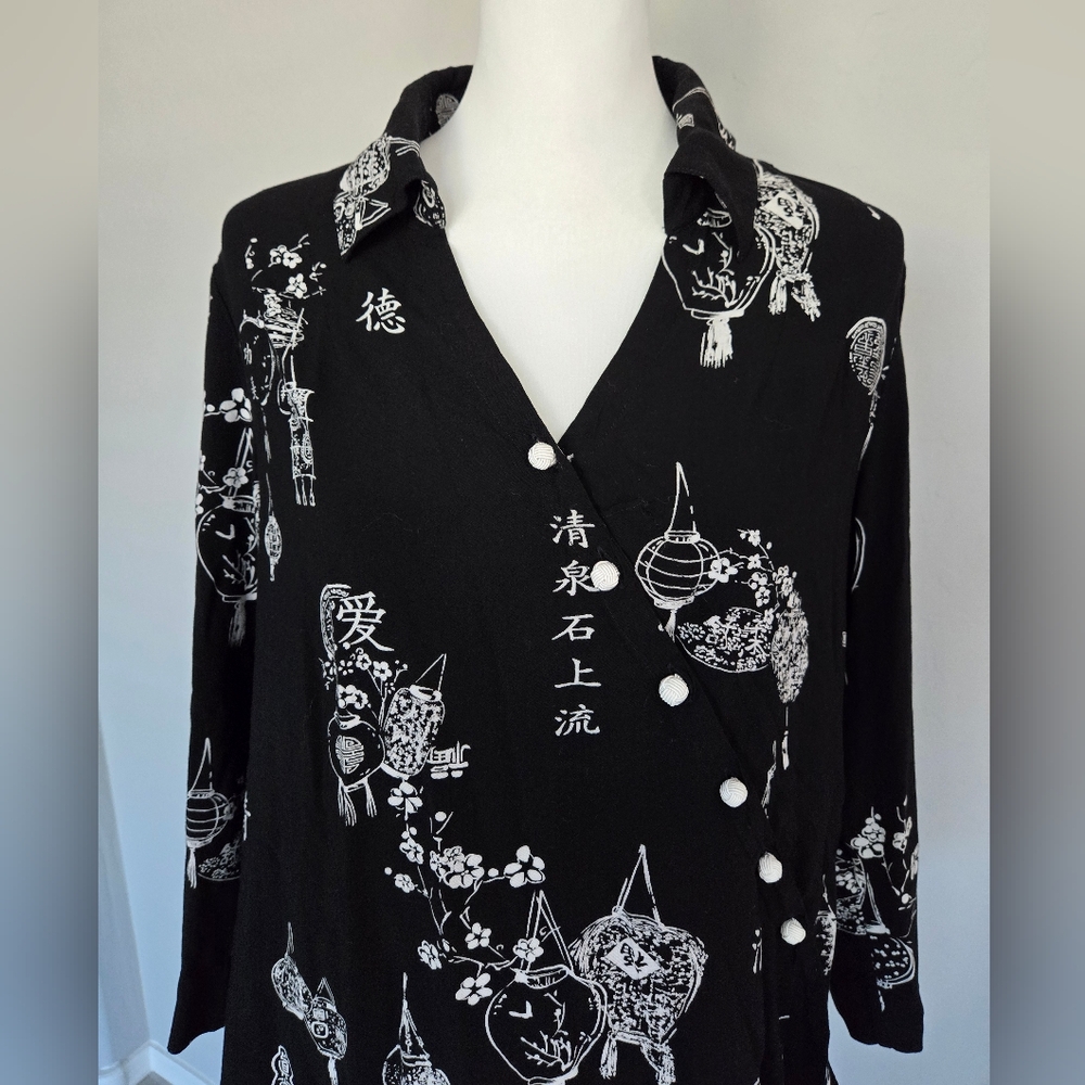 Soft Surroundings Asymmetrical Hem Asian Wrap Around Button Front Top Shirt Sz M - Picture 2 of 12
